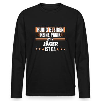 Ruhig bleiben ich bin Jäger - Männer Premium Bio Langarmshirt - Schwarz - Vorne - Nico (187cm)