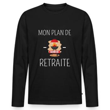 tee shirt retraite mon plan de retraite barbecue - T-shirt manches longues Premium bio Homme - noir - Devant - Nico (187cm)