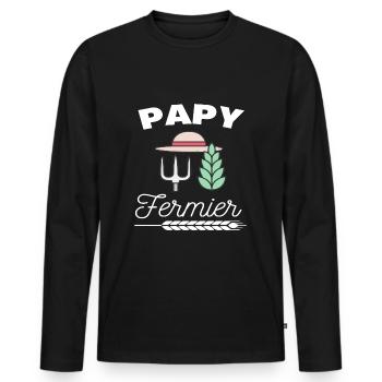 T shirt papy fermier fierté papy cadeau papy. - T-shirt manches longues Premium bio Homme - noir - Devant - Nico (187cm)