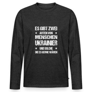 Ukraine Ukrainisches Wappen Kiew Ukrain Geschenk - Männer Premium Bio Langarmshirt - Anthrazit meliert - Vorne - Nico (187cm)