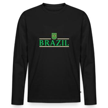 Brasilien Brazil Fußball Trikot Outfit Geschenk - Männer Premium Bio Langarmshirt - Schwarz - Vorne - Nico (187cm)
