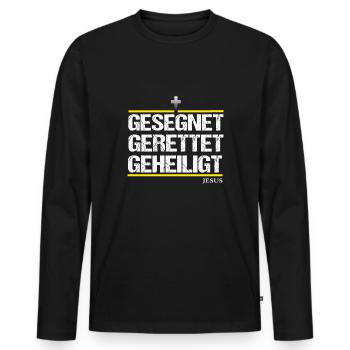 Jesus Rettet Gesegnet Gerettet Geheiligt Christus - Männer Premium Bio Langarmshirt - Schwarz - Vorne - Nico (187cm)