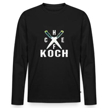 Chefkoch Koch Hobbykoch Küchenmesser Gastronomie - Männer Premium Bio Langarmshirt - Schwarz - Vorne - Nico (187cm)