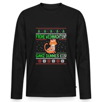 Frohe Weihnachten Dünnes Eis Heiligabend Katze - Männer Premium Bio Langarmshirt - Schwarz - Vorne - Nico (187cm)