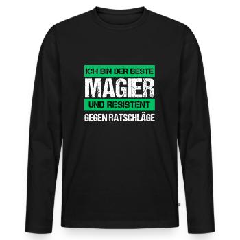 Mage résistant - T-shirt manches longues Premium bio Homme - noir - Devant - Nico (187cm)