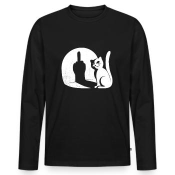 Fuck You - Chat - Doigt d’honneur - Voir le panneau - T-shirt manches longues Premium bio Homme - noir - Devant - Nico (187cm)