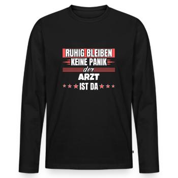 Ruhig bleiben ich bin Arzt - Männer Premium Bio Langarmshirt - Schwarz - Vorne - Nico (187cm)