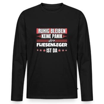 Ruhig bleiben ich bin Fliesenleger - Männer Premium Bio Langarmshirt - Schwarz - Vorne - Nico (187cm)