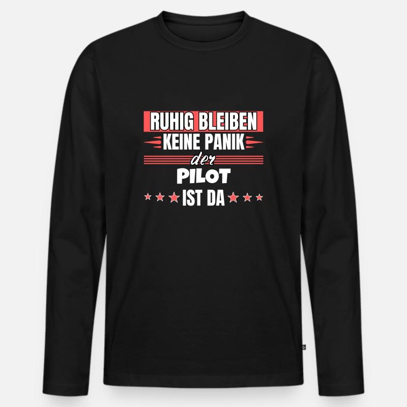 Ruhig bleiben ich bin Pilot - Männer Premium Bio Langarmshirt - Schwarz