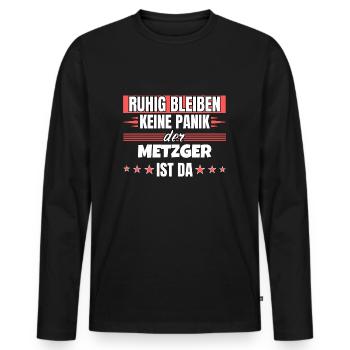 Ruhig bleiben ich bin Metzger - Männer Premium Bio Langarmshirt - Schwarz - Vorne - Nico (187cm)