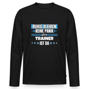 Ruhig bleiben ich bin Trainer - Männer Premium Bio Langarmshirt - Schwarz - Vorne - Nico (187cm)