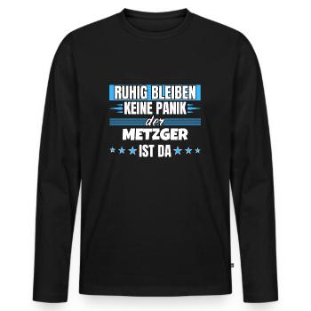 Ruhig bleiben ich bin Metzger - Männer Premium Bio Langarmshirt - Schwarz - Vorne - Nico (187cm)