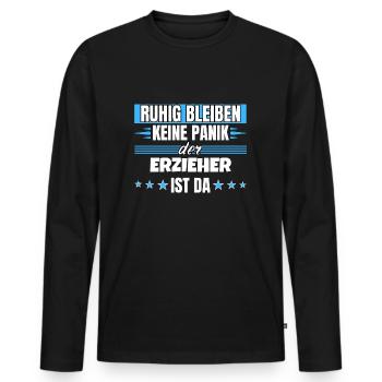 Ruhig bleiben ich bin Erzieher - Männer Premium Bio Langarmshirt - Schwarz - Vorne - Nico (187cm)