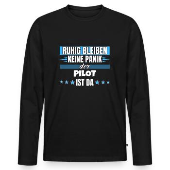 Ruhig bleiben ich bin Pilot - Männer Premium Bio Langarmshirt - Schwarz - Vorne - Nico (187cm)