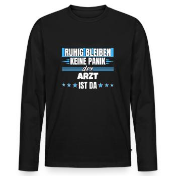Ruhig bleiben ich bin Arzt - Männer Premium Bio Langarmshirt - Schwarz - Vorne - Nico (187cm)