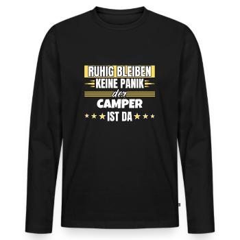 Restez calme, je suis un campeur - T-shirt manches longues Premium bio Homme - noir - Devant - Nico (187cm)