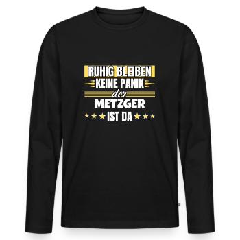 Ruhig bleiben ich bin Metzger - Männer Premium Bio Langarmshirt - Schwarz - Vorne - Nico (187cm)