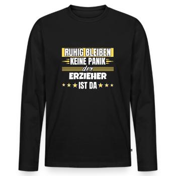 Ruhig bleiben ich bin Erzieher - Männer Premium Bio Langarmshirt - Schwarz - Vorne - Nico (187cm)