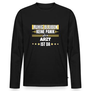 Ruhig bleiben ich bin Arzt - Männer Premium Bio Langarmshirt - Schwarz - Vorne - Nico (187cm)