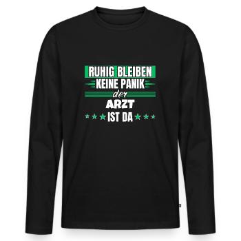 Ruhig bleiben ich bin Arzt - Männer Premium Bio Langarmshirt - Schwarz - Vorne - Nico (187cm)