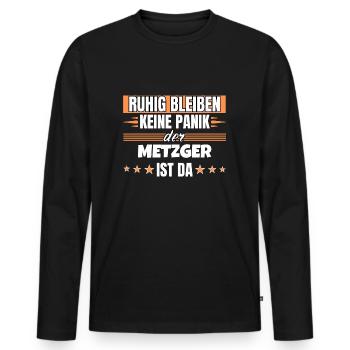 Ruhig bleiben ich bin Metzger - Männer Premium Bio Langarmshirt - Schwarz - Vorne - Nico (187cm)