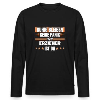 Ruhig bleiben ich bin Erzieher - Männer Premium Bio Langarmshirt - Schwarz - Vorne - Nico (187cm)