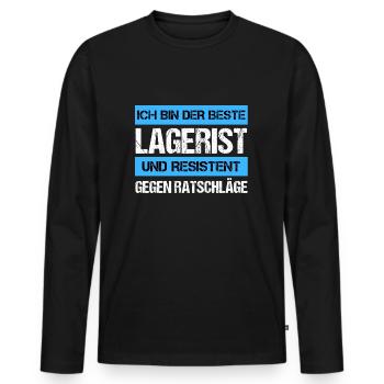 Resistenter Lagerist - Männer Premium Bio Langarmshirt - Schwarz - Vorne - Nico (187cm)