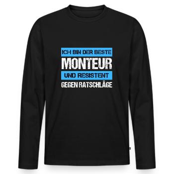 Resistenter Monteur - Männer Premium Bio Langarmshirt - Schwarz - Vorne - Nico (187cm)
