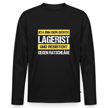 Resistenter Lagerist - Männer Premium Bio Langarmshirt - Schwarz - Vorne - Nico (187cm)