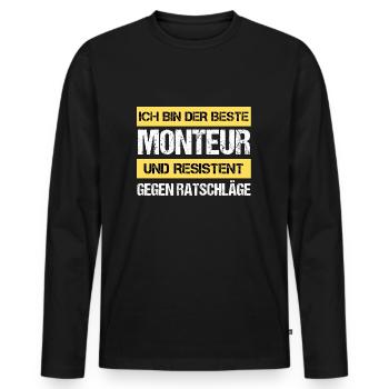 Resistenter Monteur - Männer Premium Bio Langarmshirt - Schwarz - Vorne - Nico (187cm)
