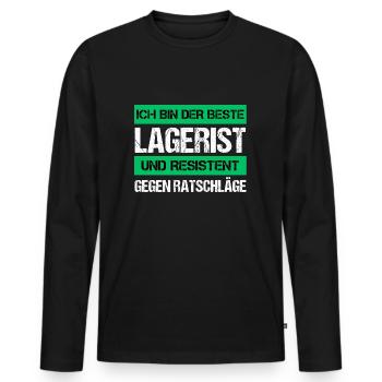 Resistenter Lagerist - Männer Premium Bio Langarmshirt - Schwarz - Vorne - Nico (187cm)