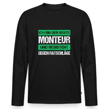 Resistenter Monteur - Männer Premium Bio Langarmshirt - Schwarz - Vorne - Nico (187cm)