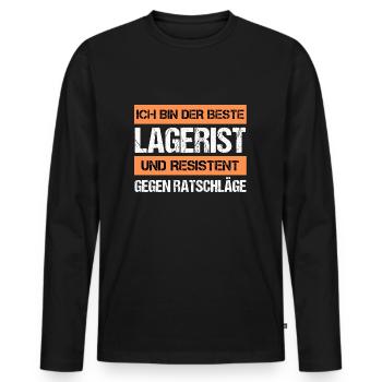Resistenter Lagerist - Männer Premium Bio Langarmshirt - Schwarz - Vorne - Nico (187cm)