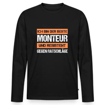 Resistenter Monteur - Männer Premium Bio Langarmshirt - Schwarz - Vorne - Nico (187cm)