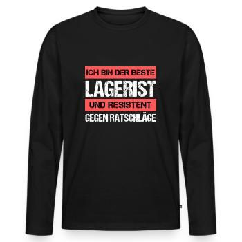 Resistenter Lagerist - Männer Premium Bio Langarmshirt - Schwarz - Vorne - Nico (187cm)