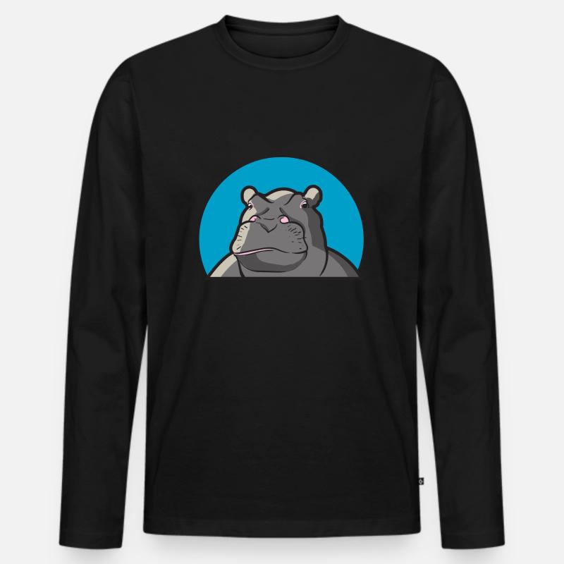 Hippo Nilpferd - Männer Premium Bio Langarmshirt - Schwarz