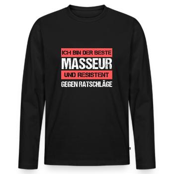 Resistenter Masseur - Männer Premium Bio Langarmshirt - Schwarz - Vorne - Nico (187cm)