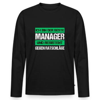 Gestionnaire résistant - T-shirt manches longues Premium bio Homme - noir - Devant - Nico (187cm)