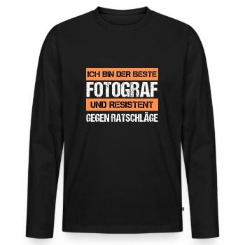 Photographe résistant - T-shirt manches longues Premium bio Homme - noir - Devant - Nico (187cm)