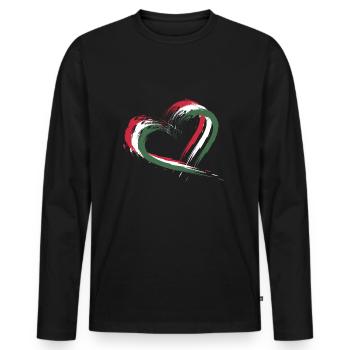Coeur Brosse drapeau de la Hongrie - T-shirt manches longues Premium bio Homme - noir - Devant - Nico (187cm)