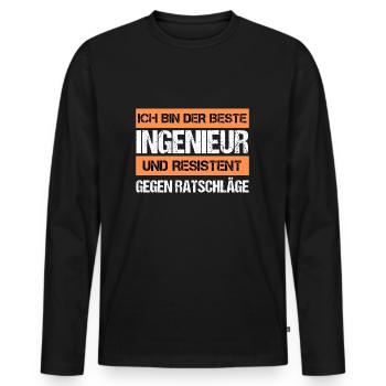 Ingénieur résistant - T-shirt manches longues Premium bio Homme - noir - Devant - Nico (187cm)