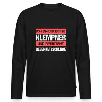 Plombier résistant - T-shirt manches longues Premium bio Homme - noir - Devant - Nico (187cm)