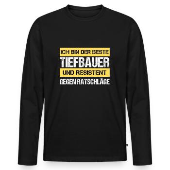 Resistenter Tiefbauer - Männer Premium Bio Langarmshirt - Schwarz - Vorne - Nico (187cm)