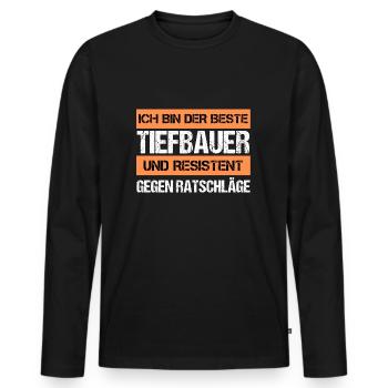 Resistenter Tiefbauer - Männer Premium Bio Langarmshirt - Schwarz - Vorne - Nico (187cm)