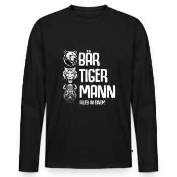 Bär Tiger Mann Vatertag Vater Bärtiger Mann Bart - Männer Premium Bio Langarmshirt - Schwarz - Vorne - Nico (187cm)