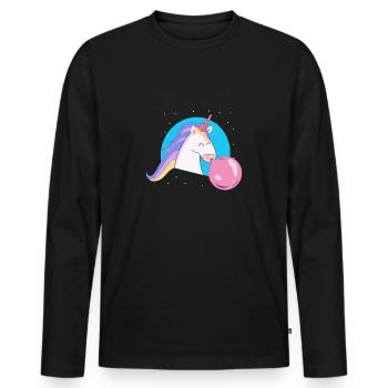 Licorne avec bulle bubble-gum - T-shirt manches longues Premium bio Homme - noir - Devant - Nico (187cm)