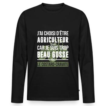 Agriculteur beau gosse - T-shirt manches longues Premium bio Homme - noir - Devant - Nico (187cm)