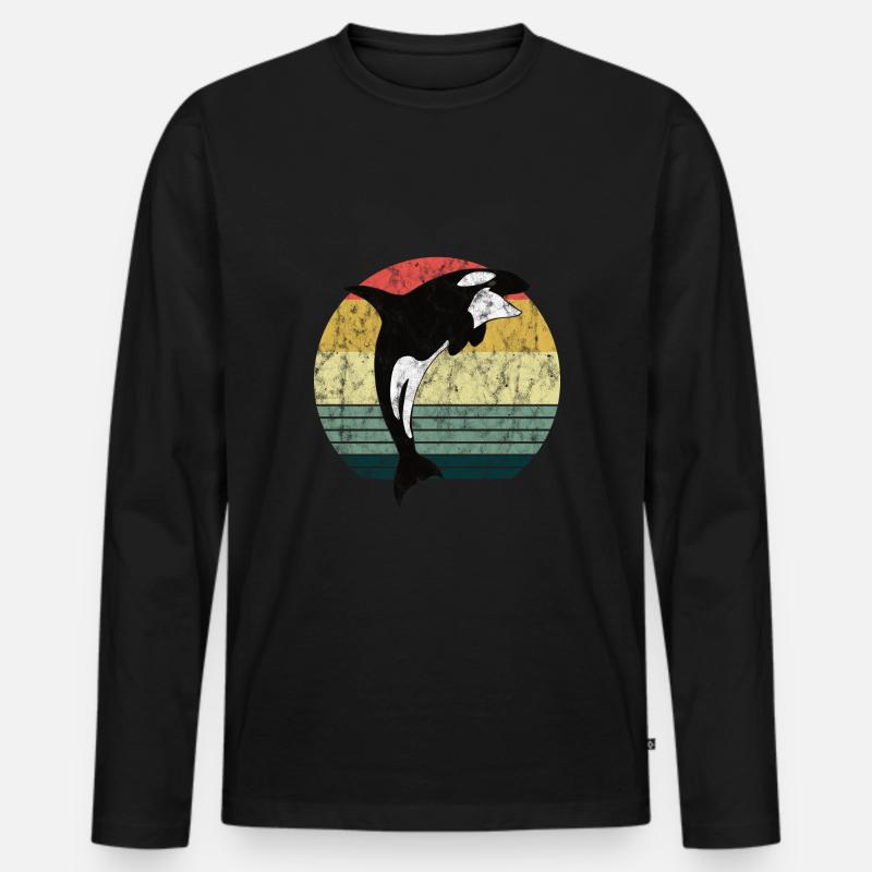 Orca Schwertwal Killerwal Geschenk Retro Wal Ozean - Männer Premium Bio Langarmshirt - Schwarz