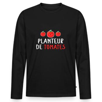 Planter de tomates cadeau drôle fête des pères - T-shirt manches longues Premium bio Homme - noir - Devant - Nico (187cm)