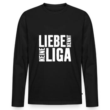 LIEBE KENNT KEINE LIGA - Männer Premium Bio Langarmshirt - Schwarz - Vorne - Nico (187cm)